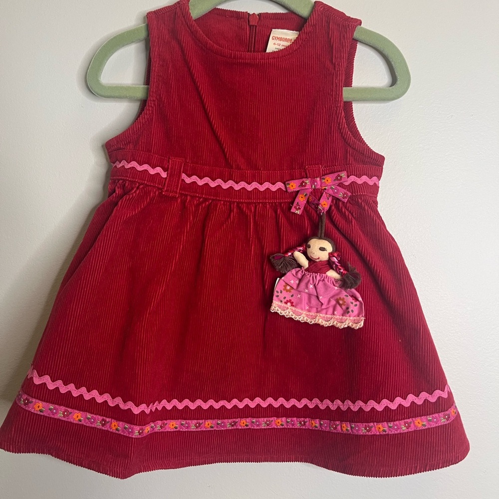 New! Gymboree Red Corduroy Dress Peruvian Doll Diaper Cover Pink Floral Trim Bow